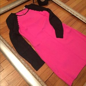 Fuchsia Bodycon Dress with Scalloped Lace Sleeves